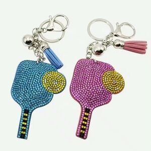 Blue or Pink Pickleball Tennis or Racquetball Keychains